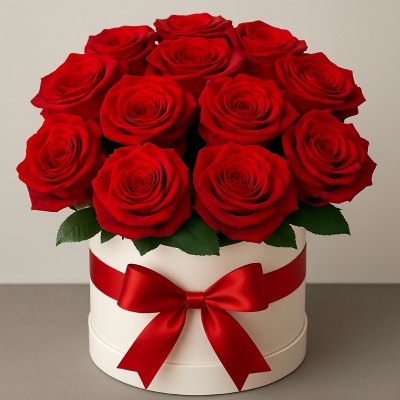 Red roses in a hat box