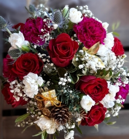 Christmas arrangement in ceramic pot