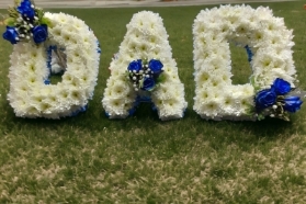 Letters DAD white and blue