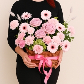 Pink flowers basket