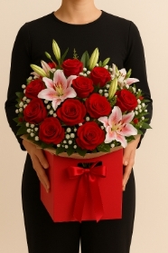 Pink lilies and roses
