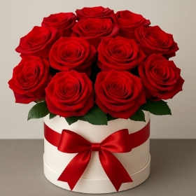 Red roses in a hat box