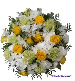 White and yellow funeral wreath